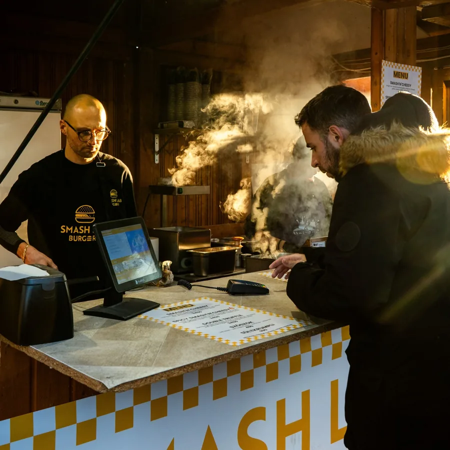 The Smash Lab counter with the yellow checkerboard